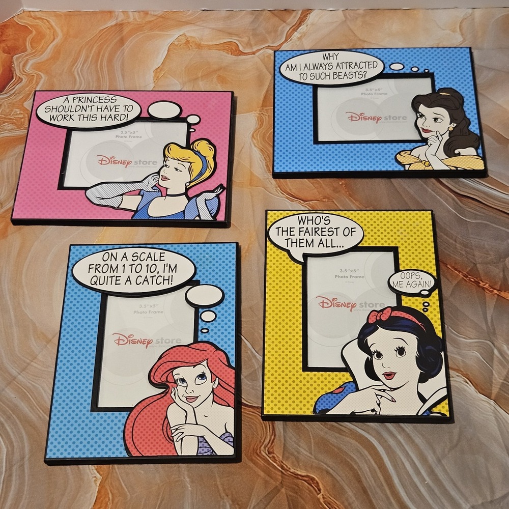 Disney Store Princess Photo Frames Ariel Belle Snow White Cinderella Pop Art Set